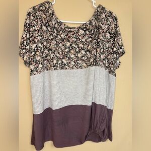 Floral and Striped Women's Blouse